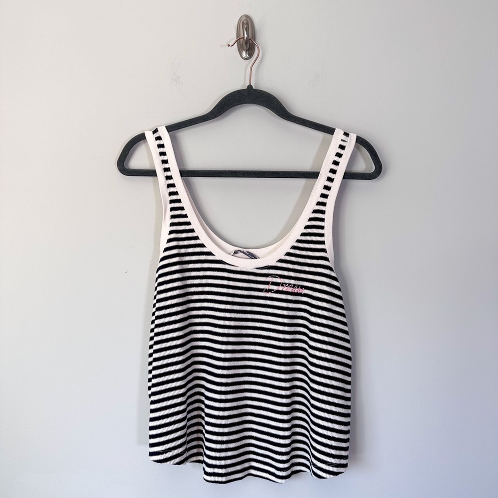 Victoria's Secret Cream and Blue Striped Dream Ribbed Tank Top